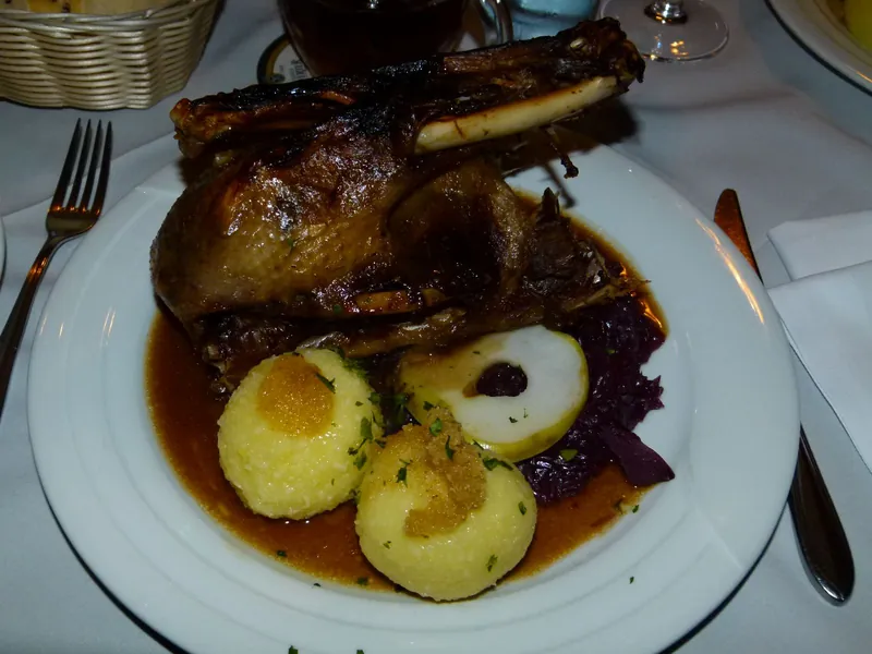 Svatomartinská husa s knedlíky a červeným zelím, typické jídlo, které nabízí i restaurace s dětským koutkem