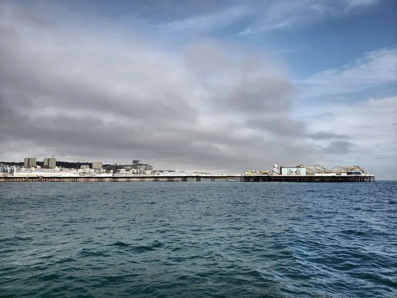 Brighton Palace Pier seen from the sea, an easy trip for the Easter holidays by train