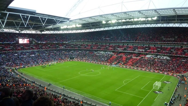 View over the pitch and stands at Wembley Stadium, a favourite among stadium tours for kids